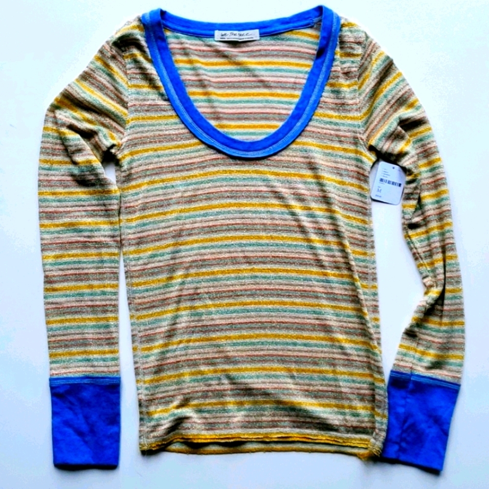 Free People Metallic Striped Long Sleeve Shirt